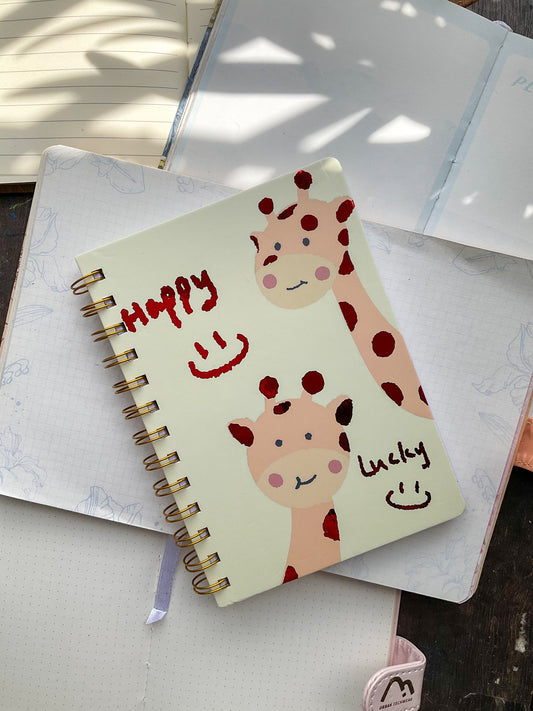 B501-Giraffe(Happy Lucky)| Kawaii Dairy | Spiral binding |Rulled Special Notebooks 80 Pages 17.5x12.5 cm |Spriral Cute Kawaii Character Diary