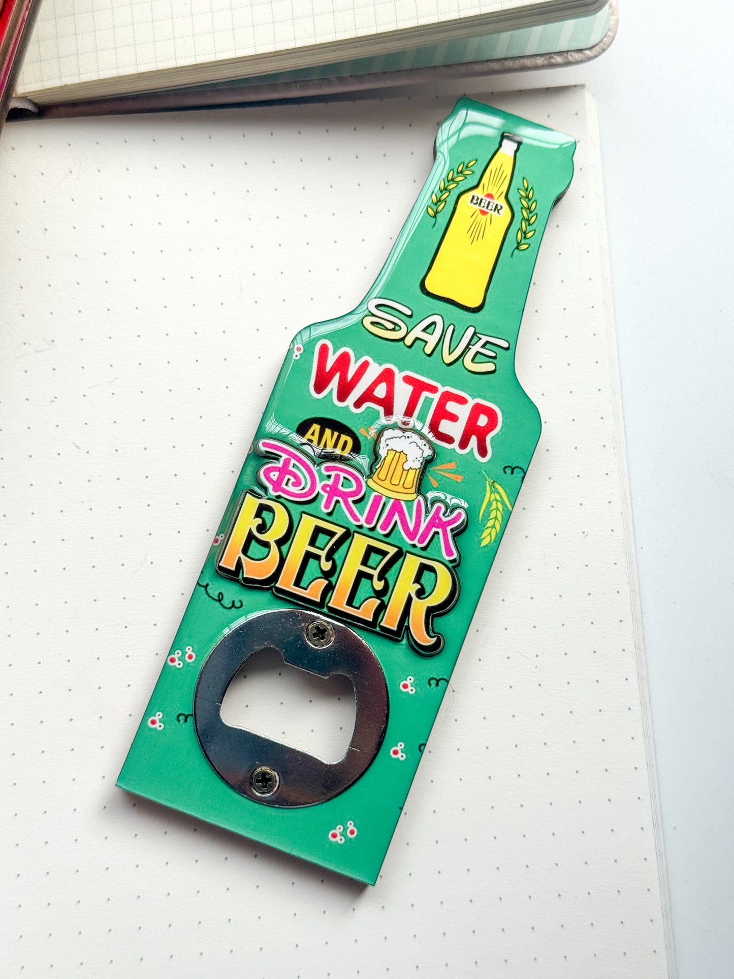 Beer Bottle Themed Fridge Magnet  With Bottle cap opener #1| Glossy Look With Durable Wooden Body