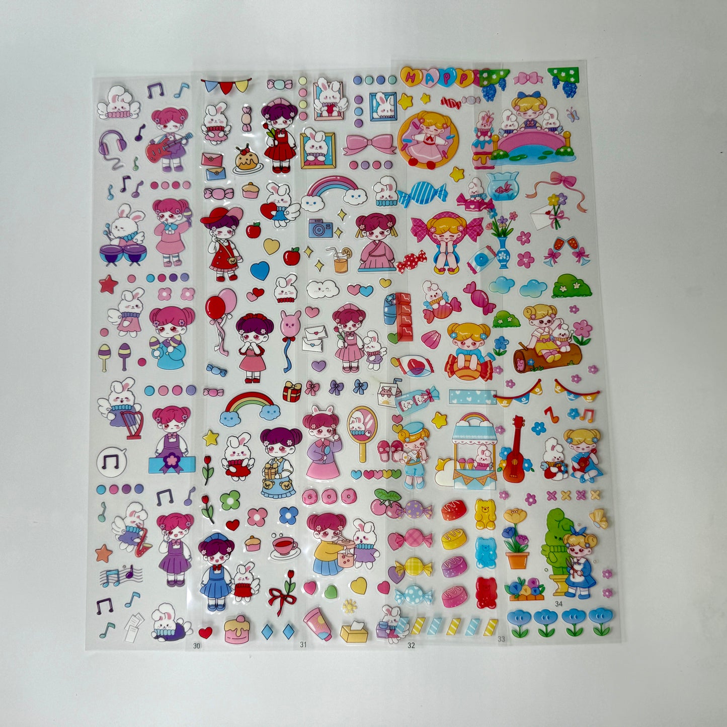 #11 Kawaii Long Sticker Set | Cute Stickers | 40*8cm | 20 Sheets