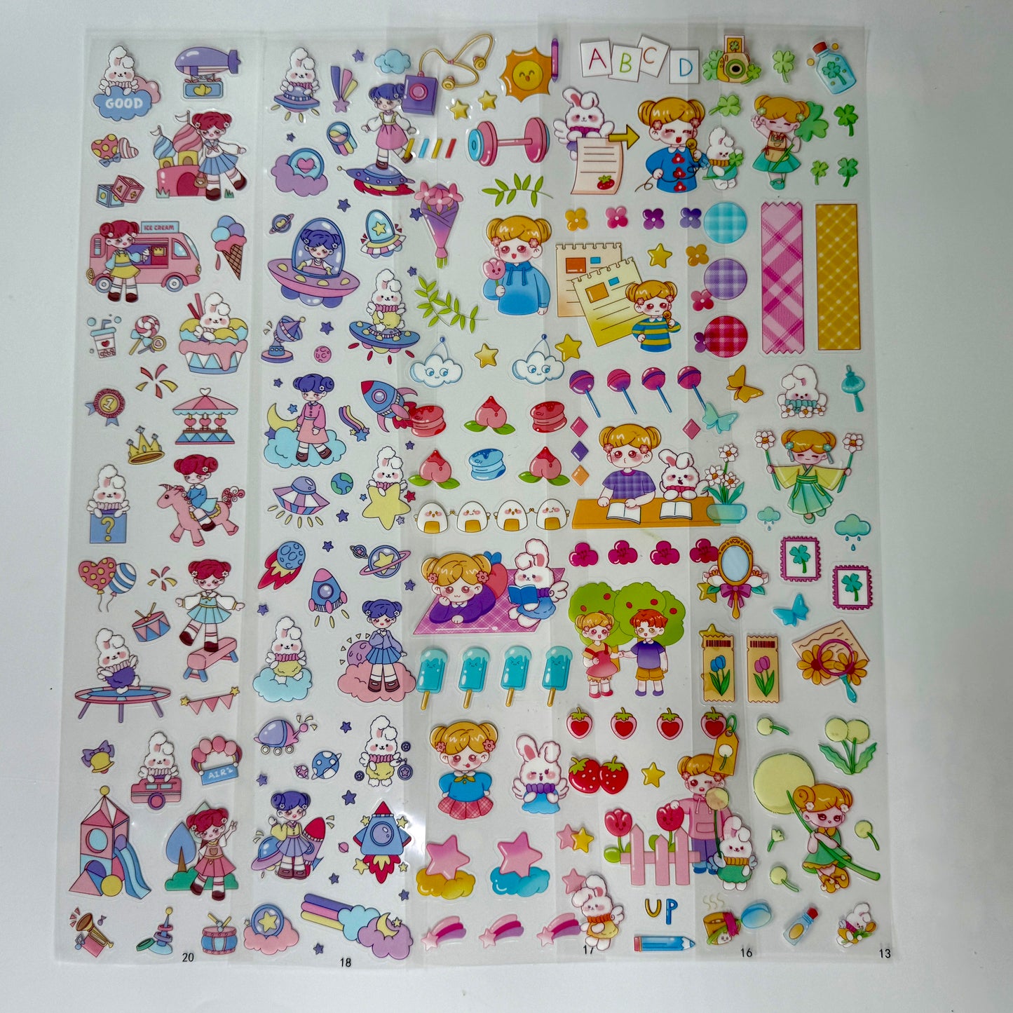 #12|G-1| Kawaii Long Sticker Set | Cute Stickers | 40*8cm | 20 Sheets