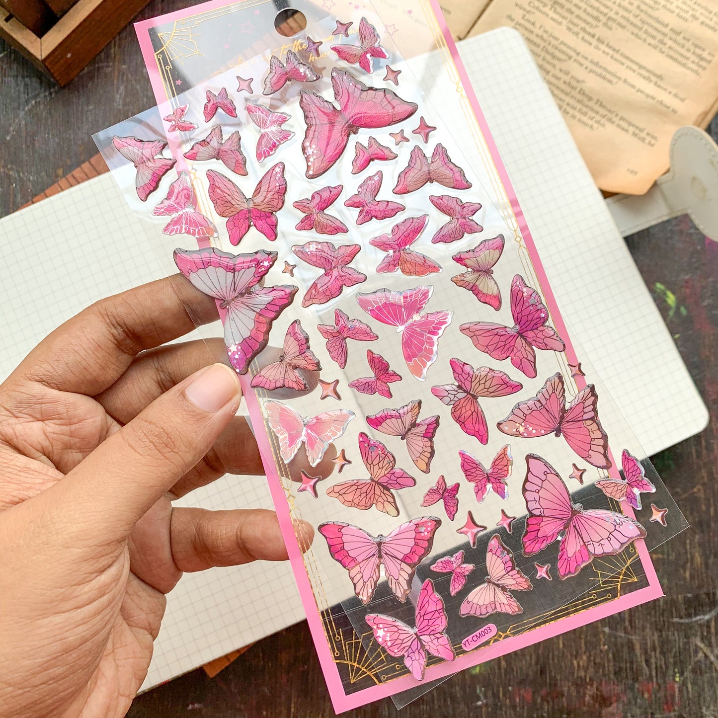 YTCM003 Lovely Heart Butterfly Puffy Sticker 3d Foiled Sticker  | 1 sheet