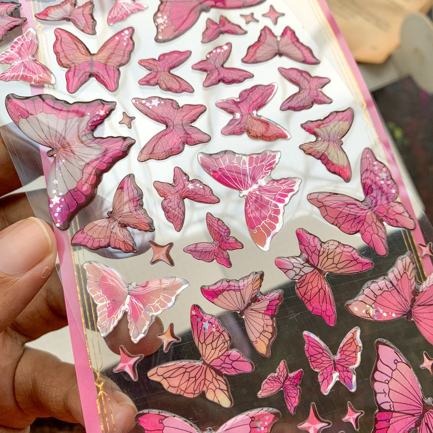 YTCM003 Lovely Heart Butterfly Puffy Sticker 3d Foiled Sticker  | 1 sheet