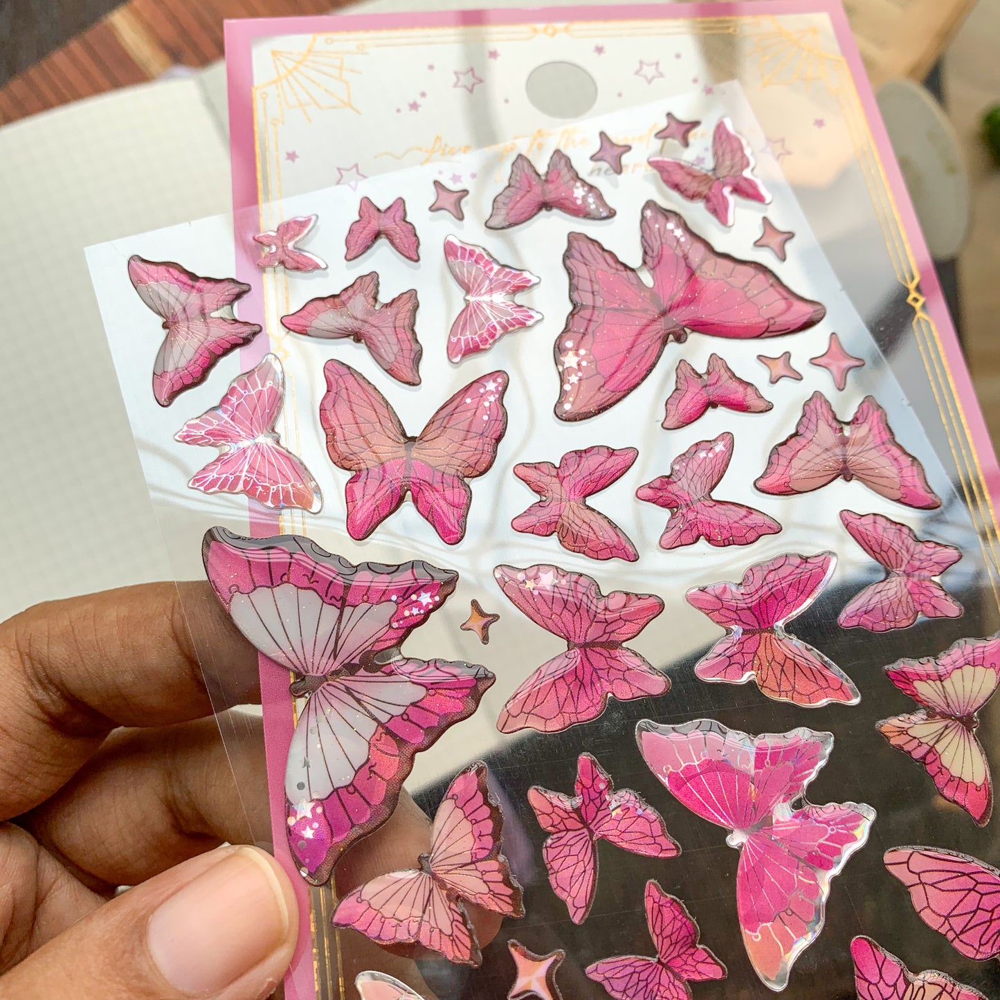 YTCM003 Lovely Heart Butterfly Puffy Sticker 3d Foiled Sticker  | 1 sheet