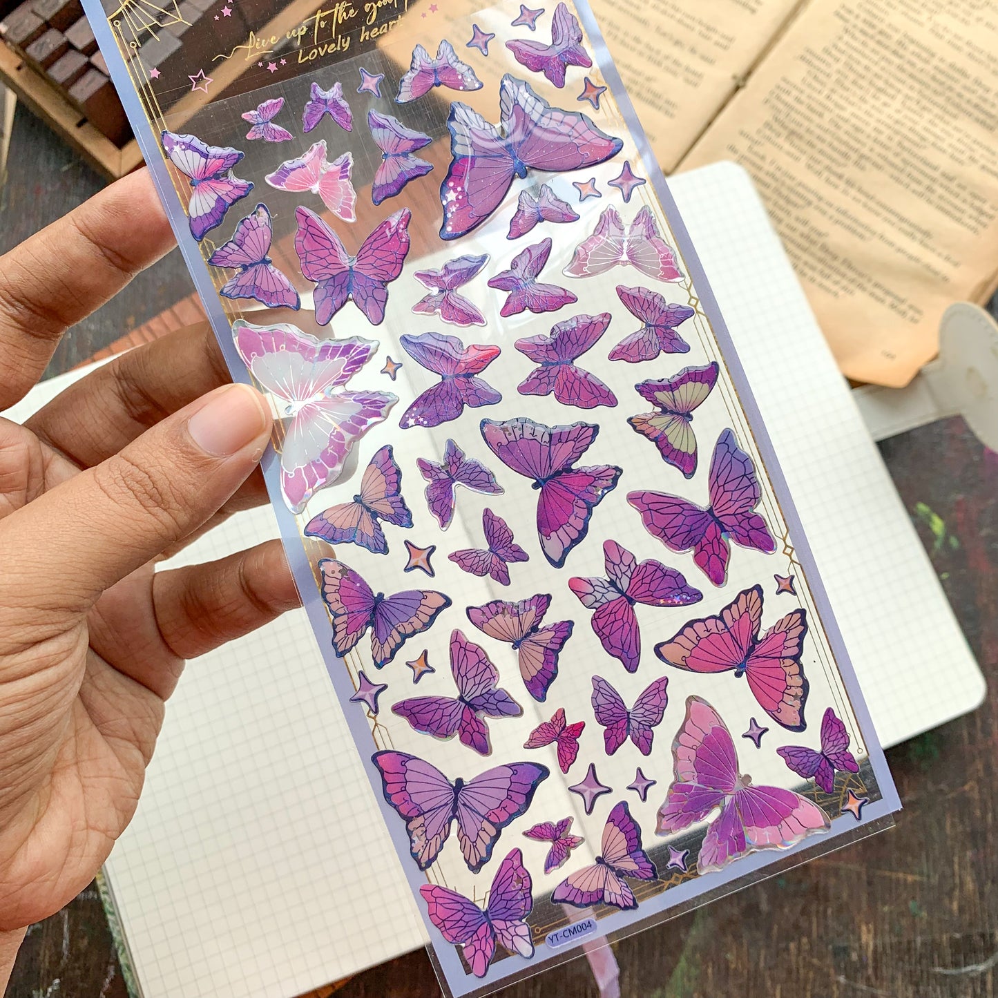 YTCM004  |G10|  Lovely Heart Butterfly Puffy Sticker 3d Foiled Sticker  | 1 sheet