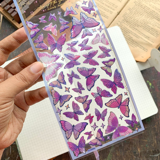 YTCM004  |G10|  Lovely Heart Butterfly Puffy Sticker 3d Foiled Sticker  | 1 sheet