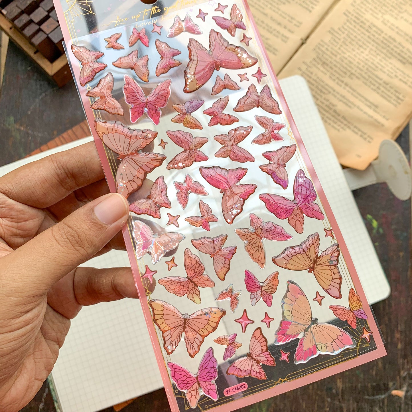 YTCM002 |G10|  Lovely Heart Butterfly Puffy Sticker 3d Foiled Sticker  | 1 sheet