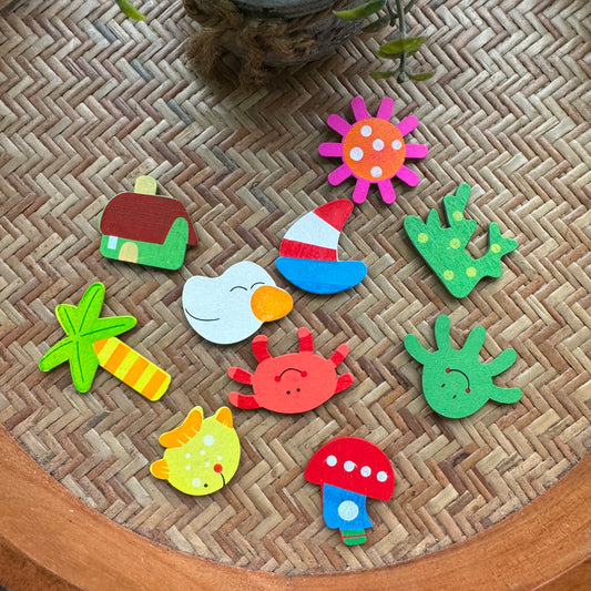 Cute Wooden Fridge Magnets | pack of 10 Random Design