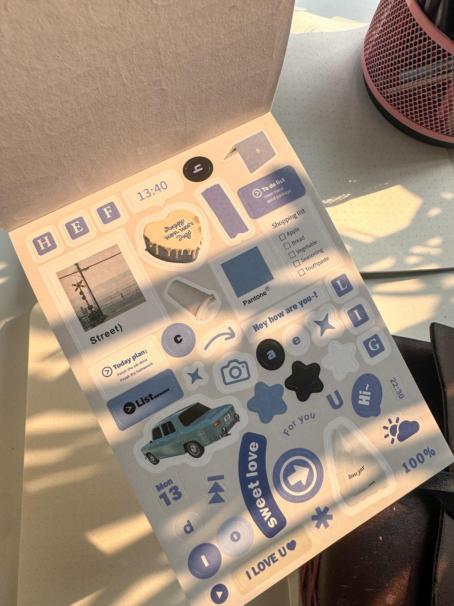 Wxth|G-6| Journal| Paper Sticker Book Blue | 12 Pages Pre Cut Sticker