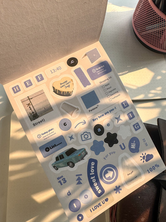 Wxth|G-6| Journal| Paper Sticker Book Blue | 12 Pages Pre Cut Sticker
