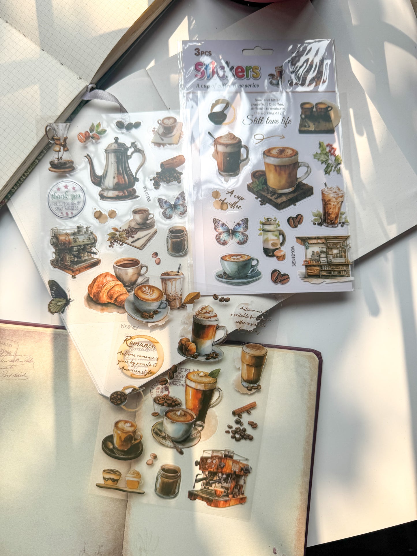 Wxsk014|G-8| Coffee Time Transparent Pet Precut Sticker Set Of 3 Sheets