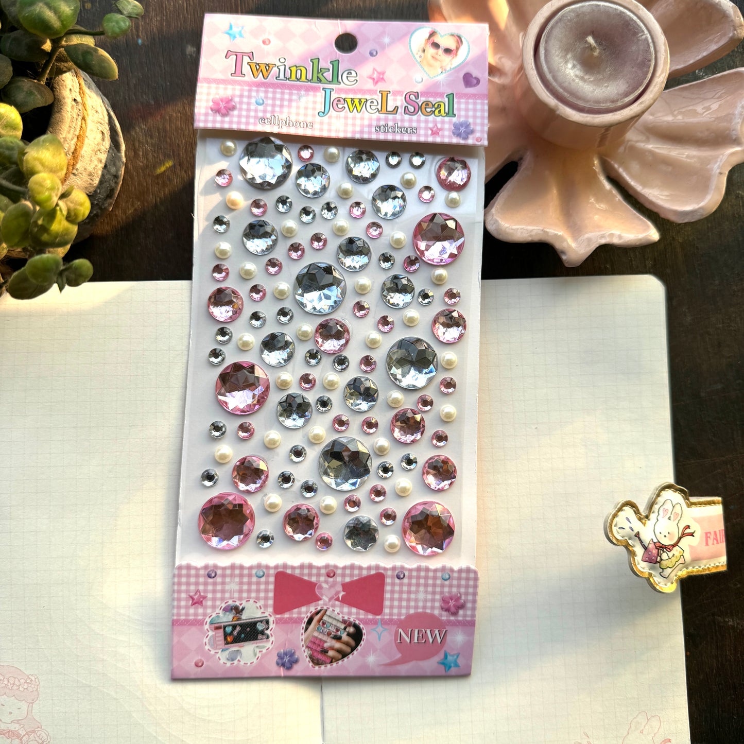 Cxmb #1 Nov 3D  Circle Journal Stone Sticker Pink Silver  - Stone Sticker - 1 sheet big | Pre-cut