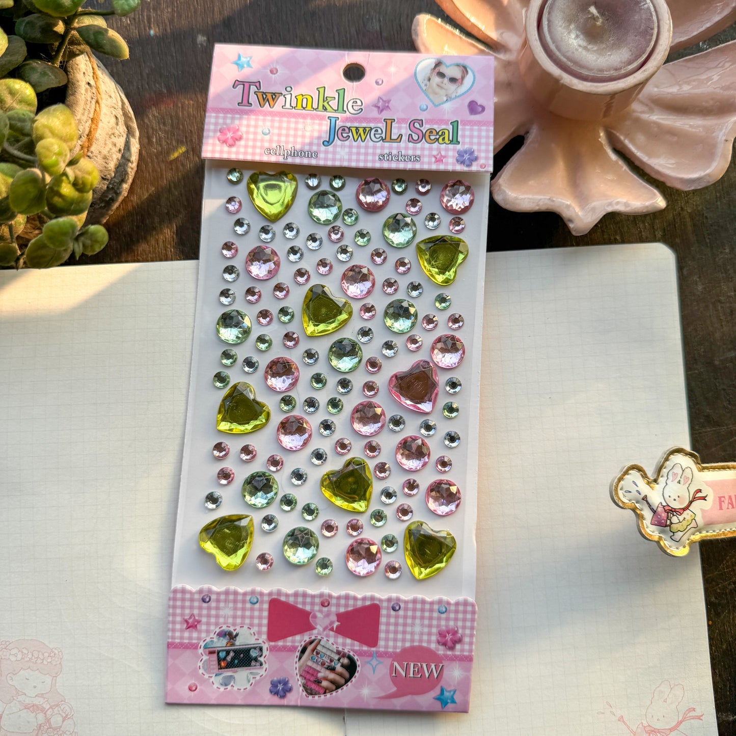 Cxmb C Nov 3D   Heart Journal Stone Sticker Pink Green  - Stone Sticker - 1 sheet big | Pre-cut