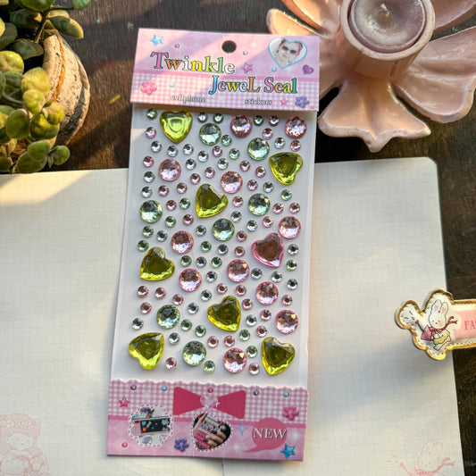 Cxmb C Nov 3D   Heart Journal Stone Sticker Pink Green  - Stone Sticker - 1 sheet big | Pre-cut