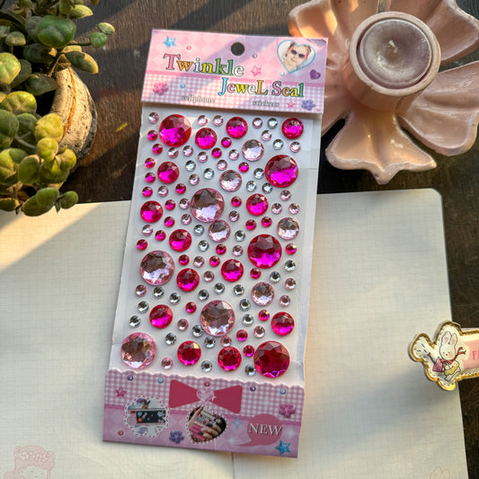 Cxmb #2 Nov 3D  Circle Journal Stone Sticker pink Red   - Stone Sticker - 1 sheet big | Pre cut