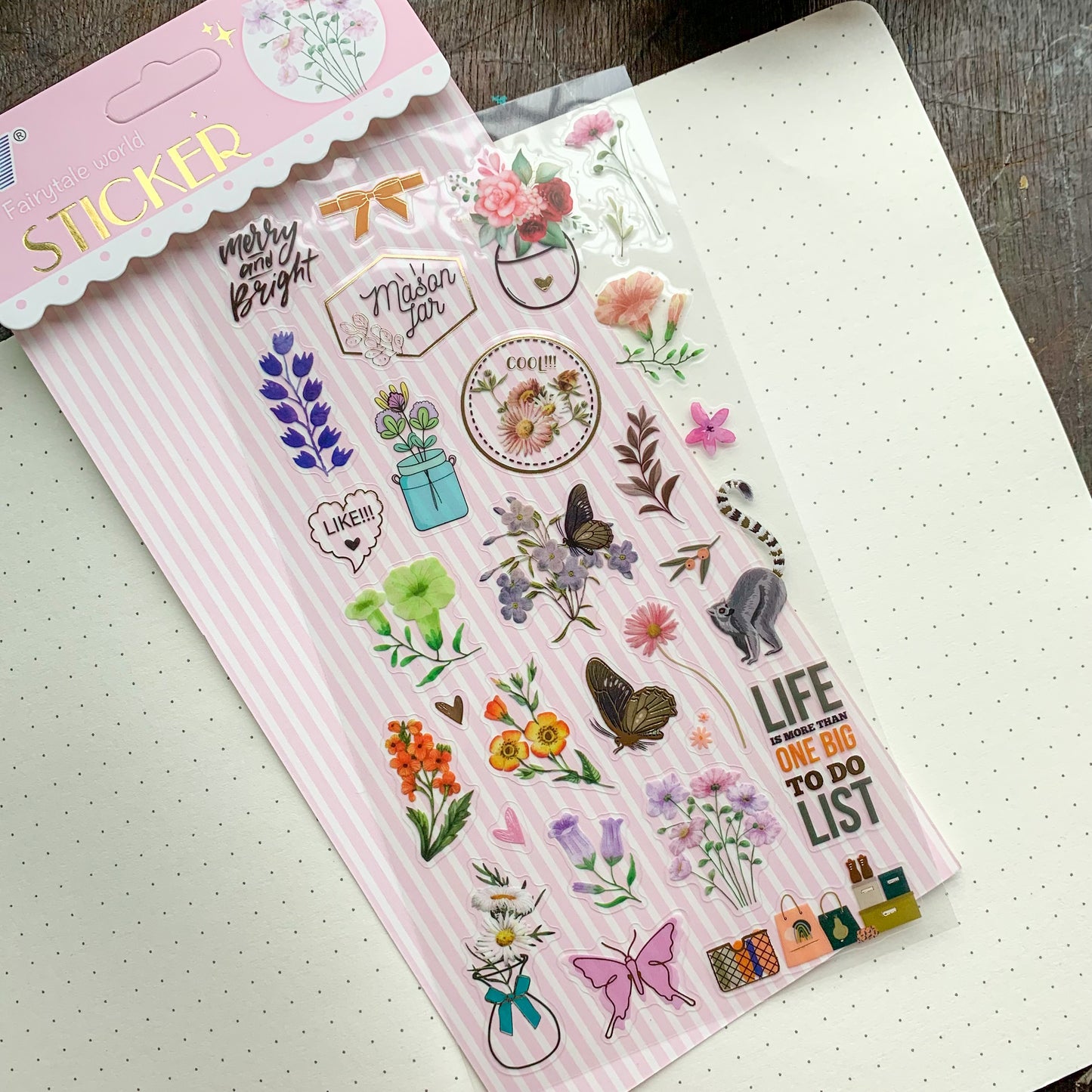 Wxfs|G-2| 5 Journal Transparent Wild Flower Foil Stickers - Pet Sticker - 1 sheet | Pre-cut | Kiss-cut