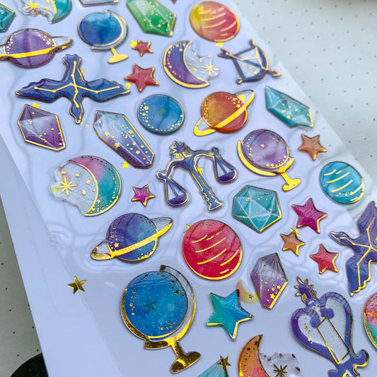 085039 h 3D Journal Transparent Planet Sparkling Puffy Stickers - Fluffy Sticker - 1 sheet | Pre-cut