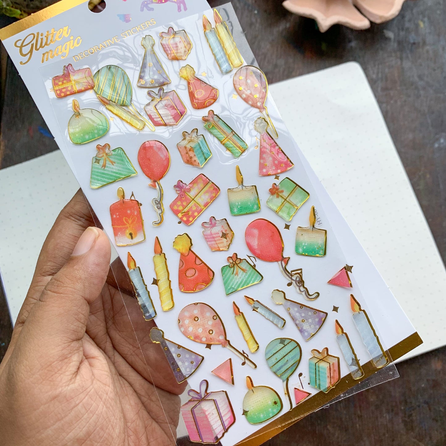 SLaD3D|G-10| Journal Transparent Birthday Balloon Sparkling Puffy Stickers - Fluffy Sticker - 1 sheet | Pre-cut
