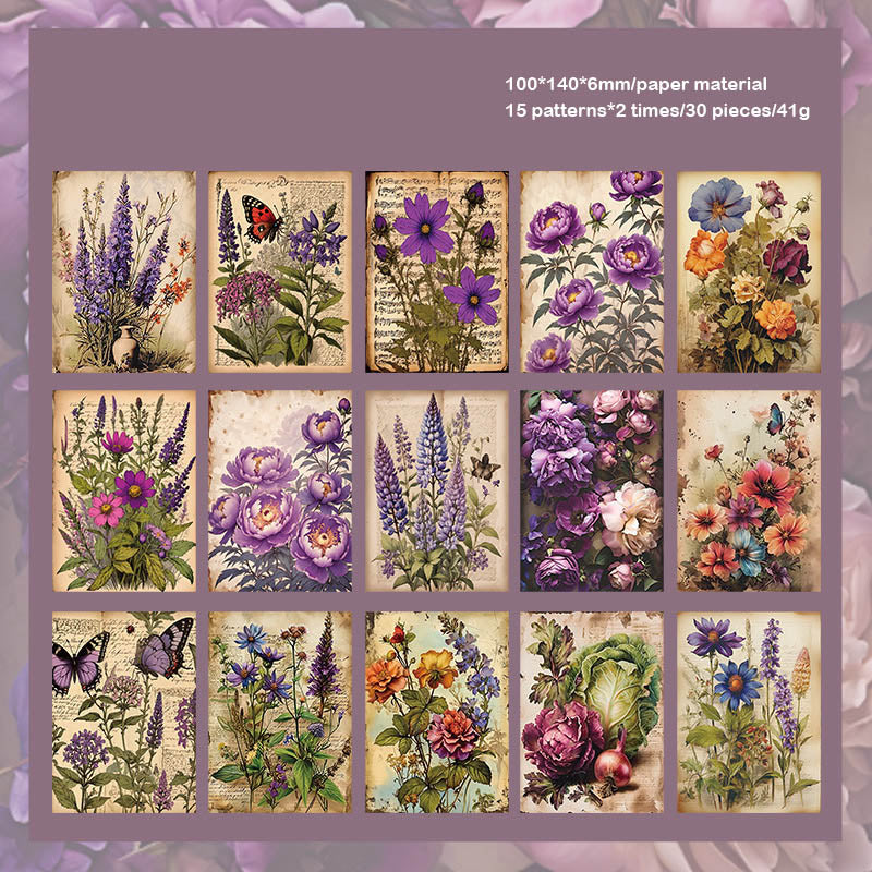 JLMB604 - material paper banana Lin Mobo series retro floral theme diy sticky material 30 sheets into