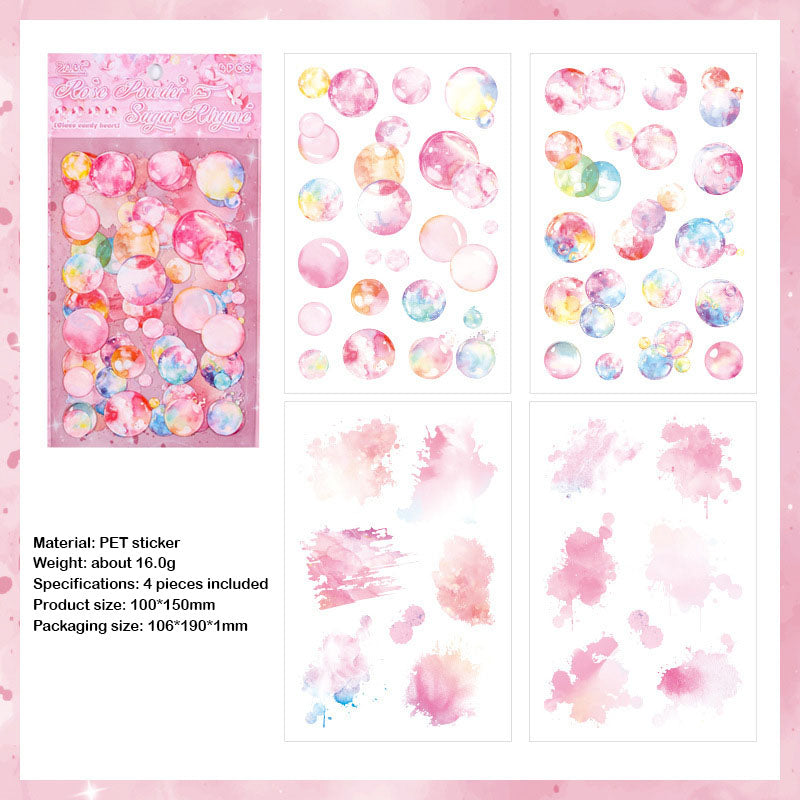 LLTX601|G-1| - pet stickers glass sugar heart series creative cut film stickers handbook material stickers 4 pieces