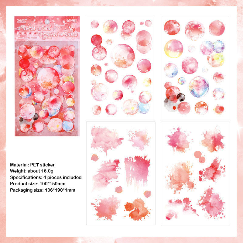 LLTX604|G-1|  pet stickers glass sugar heart series creative cut film stickers handbook material stickers 4 pieces