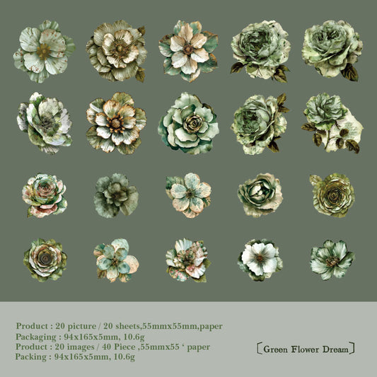 MG024-0958- |G-3|Yan Ji stickers retro floral series retro flower notebook decoration material 20 pieces into 6 types