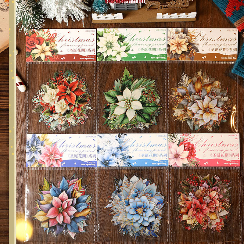 MHD-SDHQ001-|G3|Nice day PET sticker pack Christmas flower season series Christmas flower hot stamping handbook material 10 sheets 6 types