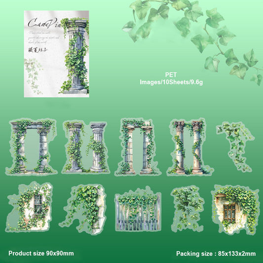 MHD-TMHK002-Nice day PET sticker pack vines and flowers series garden landscaping notebook decoration materials 10 pieces 6 types