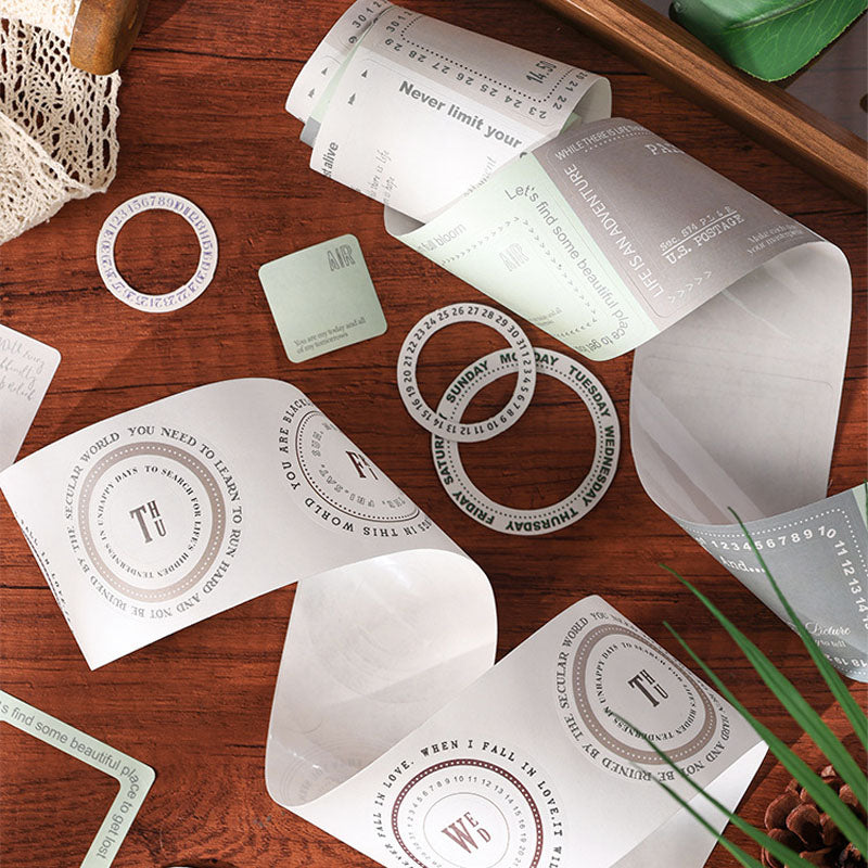 MLZJ201|R-E| -Any One Random Sticker Roll| Date Series boxed tape Moran's Land series English text landscaping precut film recycling stickers