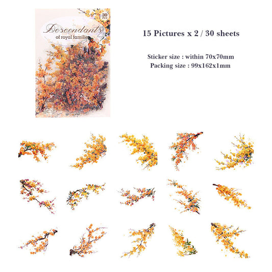 MZW23-TZ275-Dream Dance Sticker Pack Jade Leaves Series Plants and Flowers Handbook DIY Material Decoration Stickers 30 Sheets 6 Types