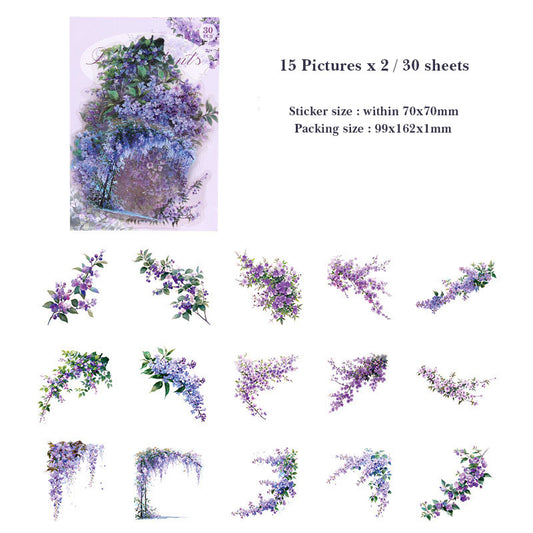 MZW23-TZ277-Dream Dance Sticker Pack Jade Leaves Series Plants and Flowers Handbook DIY Material Decoration Stickers 30 Sheets 6 Types