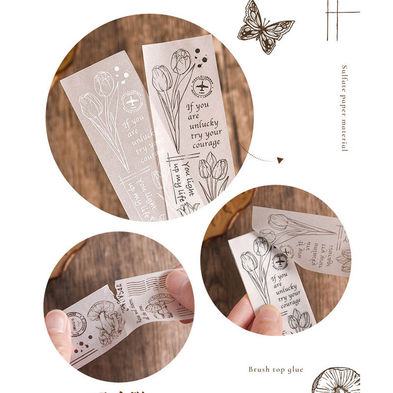NNHY801 - sticker this murmur flower series creative retro sulphuric acid paper white ink hand account material 30 sheets into