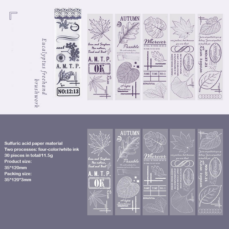 NNHY807 - sticker this murmur flower series creative retro sulphuric acid paper white ink hand account material 30 sheets into