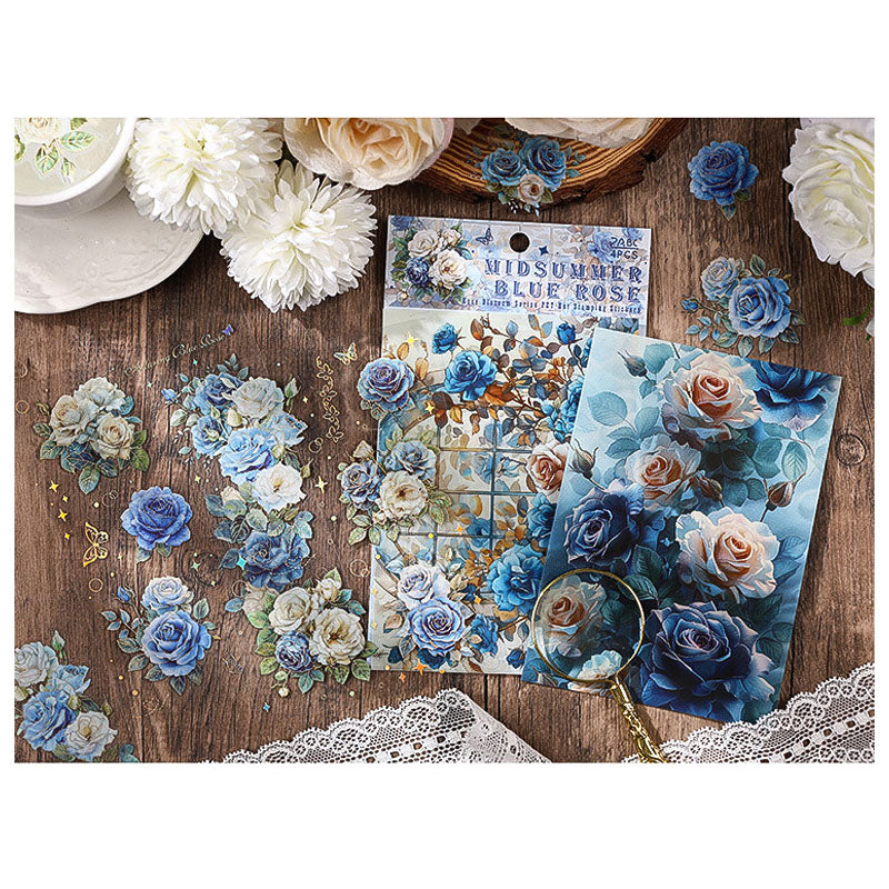 QWHK601|G-10| - stickers rose blossom series special oil hot stamping film cutting handbook waterproof pet stickers| Blue