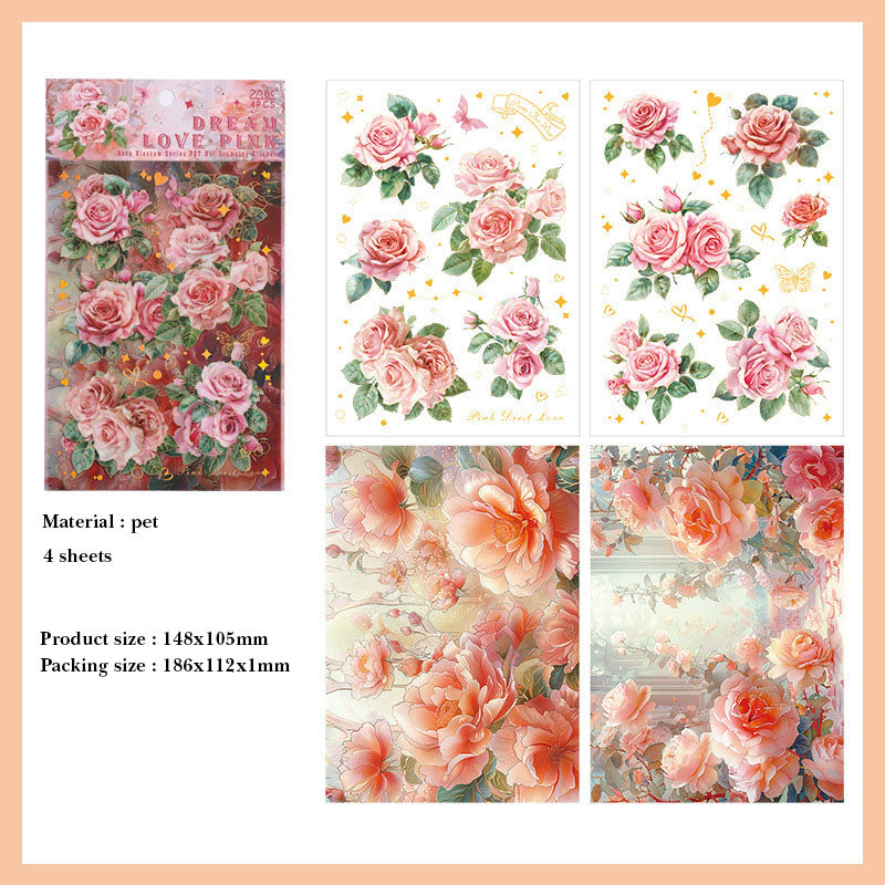 QWHK603|G-10| - stickers rose blossom series special oil hot stamping film cutting handbook waterproof pet stickers
