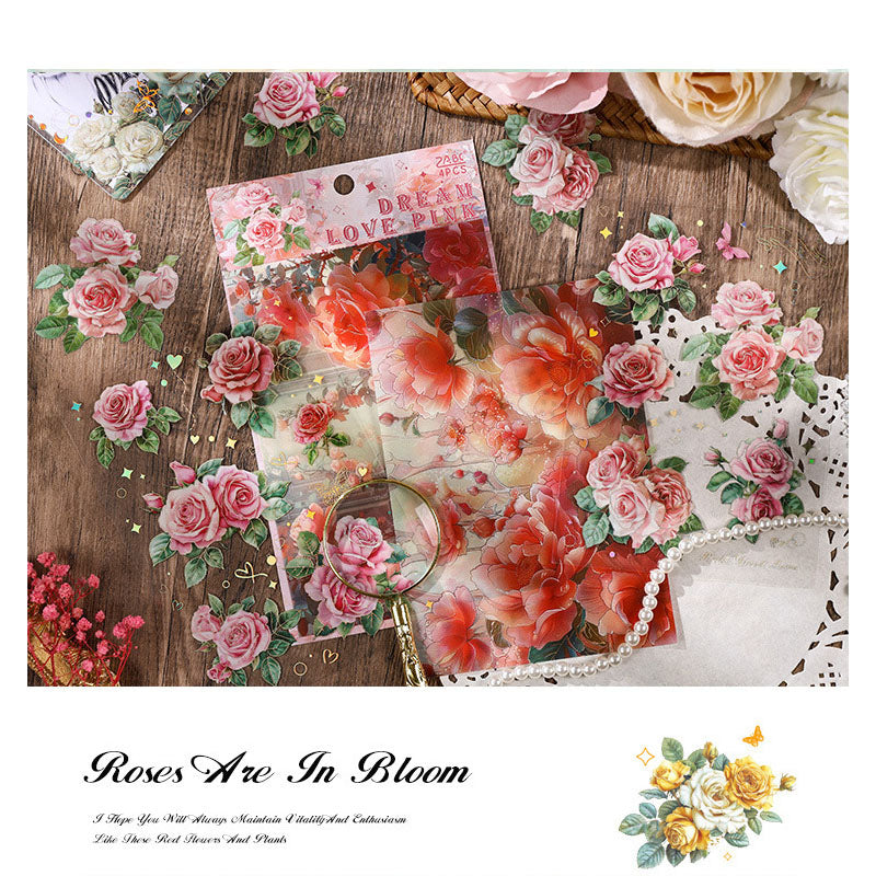 QWHK603|G-10| - stickers rose blossom series special oil hot stamping film cutting handbook waterproof pet stickers