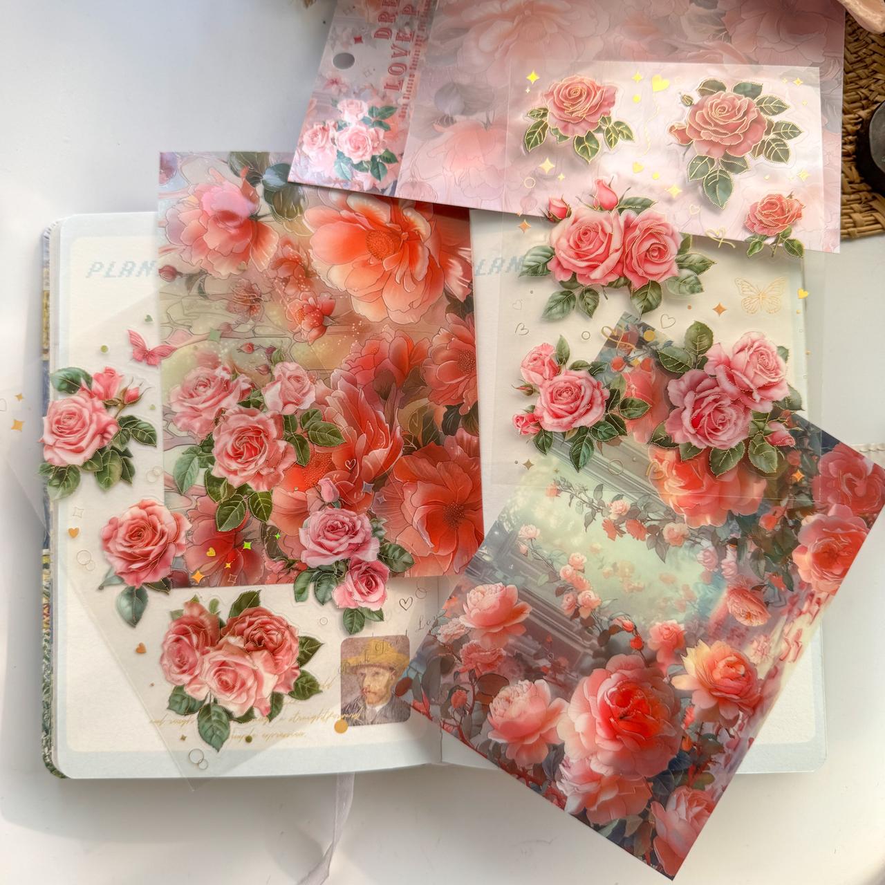 QWHK603|G-10| - stickers rose blossom series special oil hot stamping film cutting handbook waterproof pet stickers