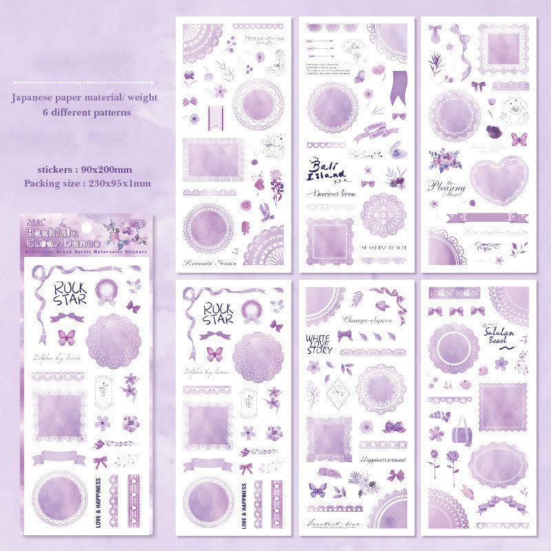 SCMJ601 - material pack watercolor dream series ins wind and paper hand curtain retro film DIY sticker | Purple