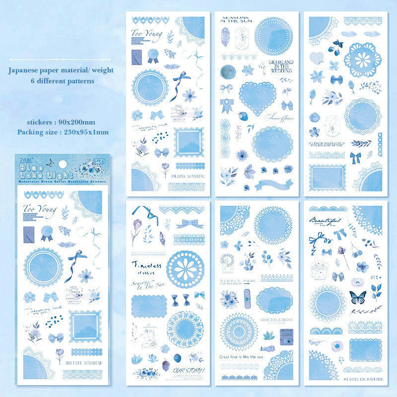 SCMJ605 - material pack watercolor dream series ins wind and paper hand curtain retro film DIY sticker | Blue