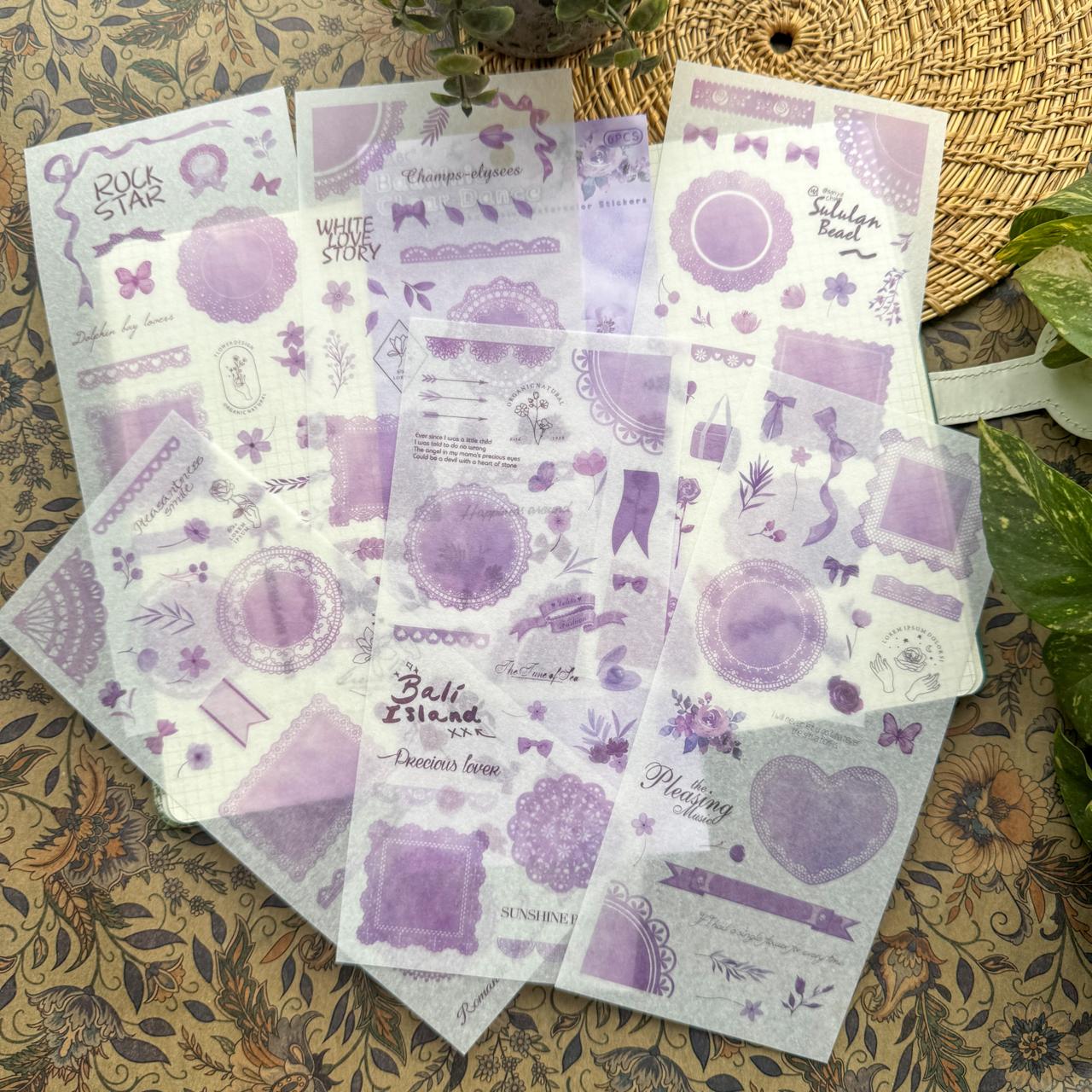 SCMJ601 - material pack watercolor dream series ins wind and paper hand curtain retro film DIY sticker | Purple