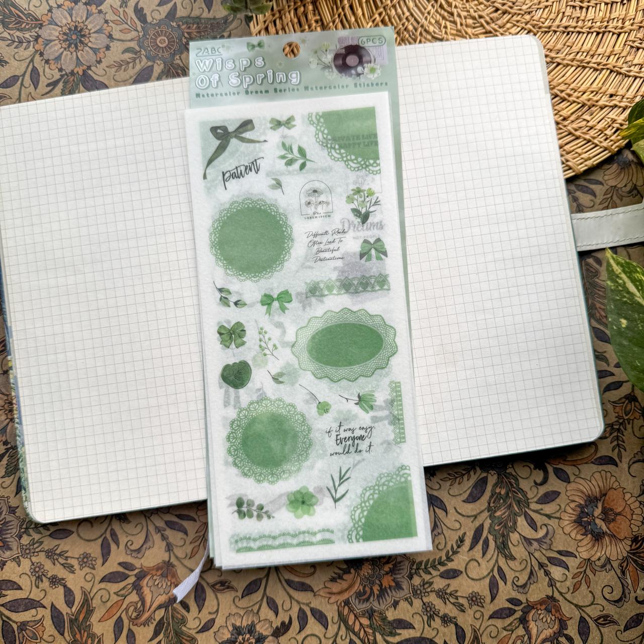 SCMJ602 - material pack watercolor dream series ins wind and paper hand curtain retro film DIY sticker| Green