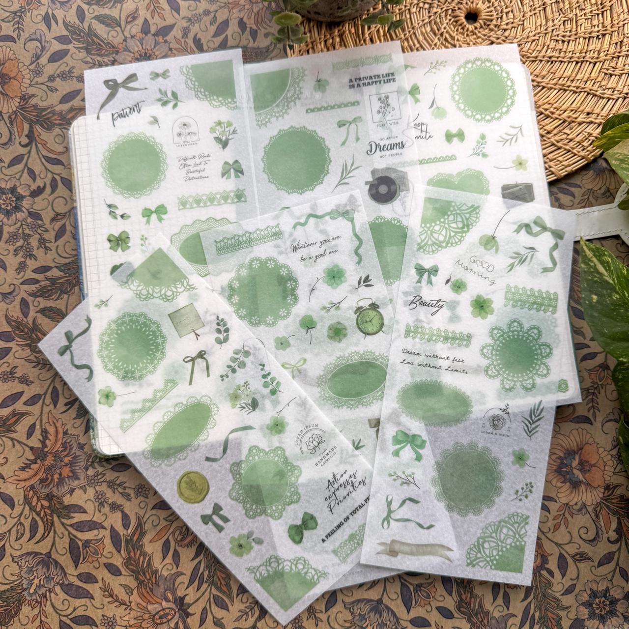 SCMJ602 - material pack watercolor dream series ins wind and paper hand curtain retro film DIY sticker| Green