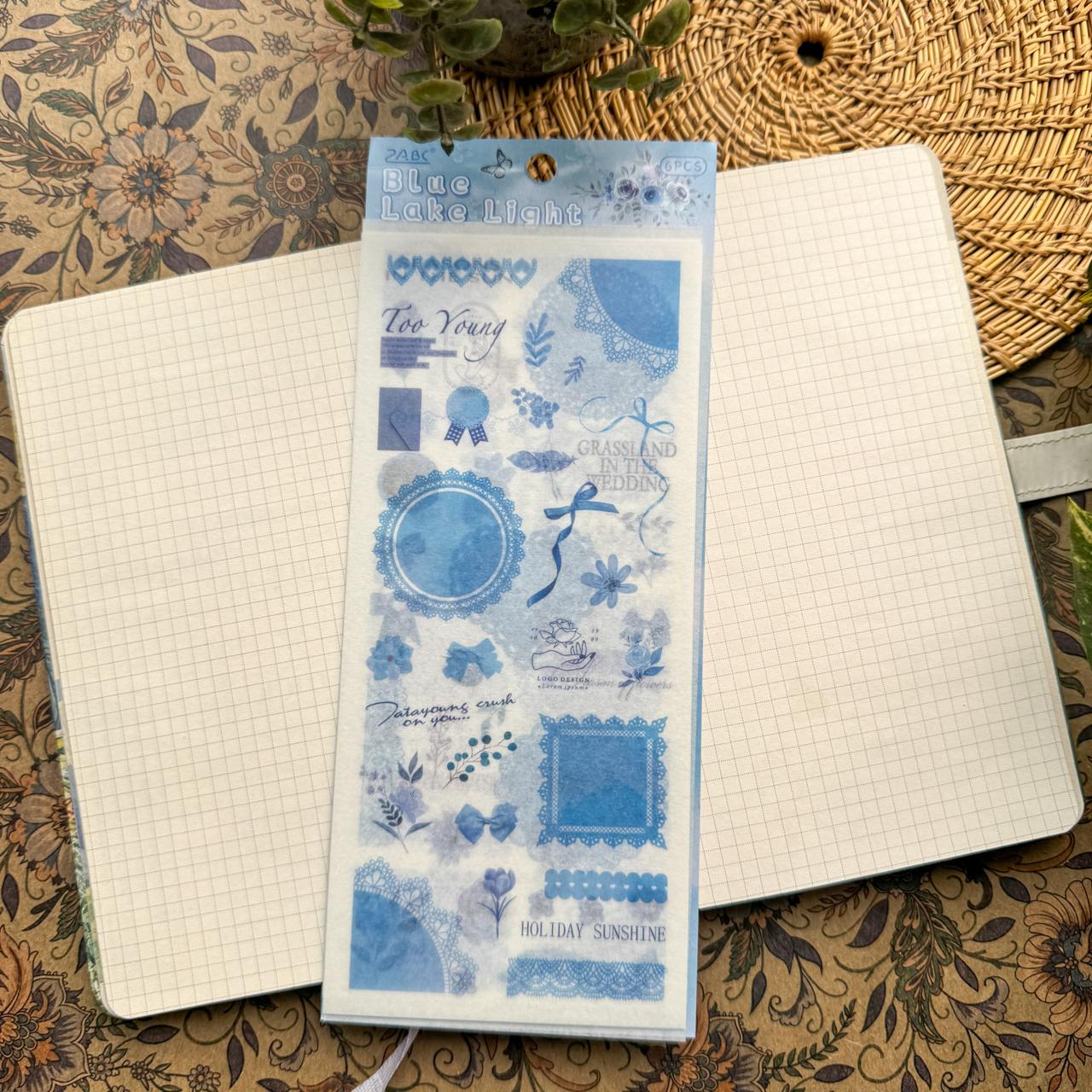 SCMJ605 - material pack watercolor dream series ins wind and paper hand curtain retro film DIY sticker | Blue