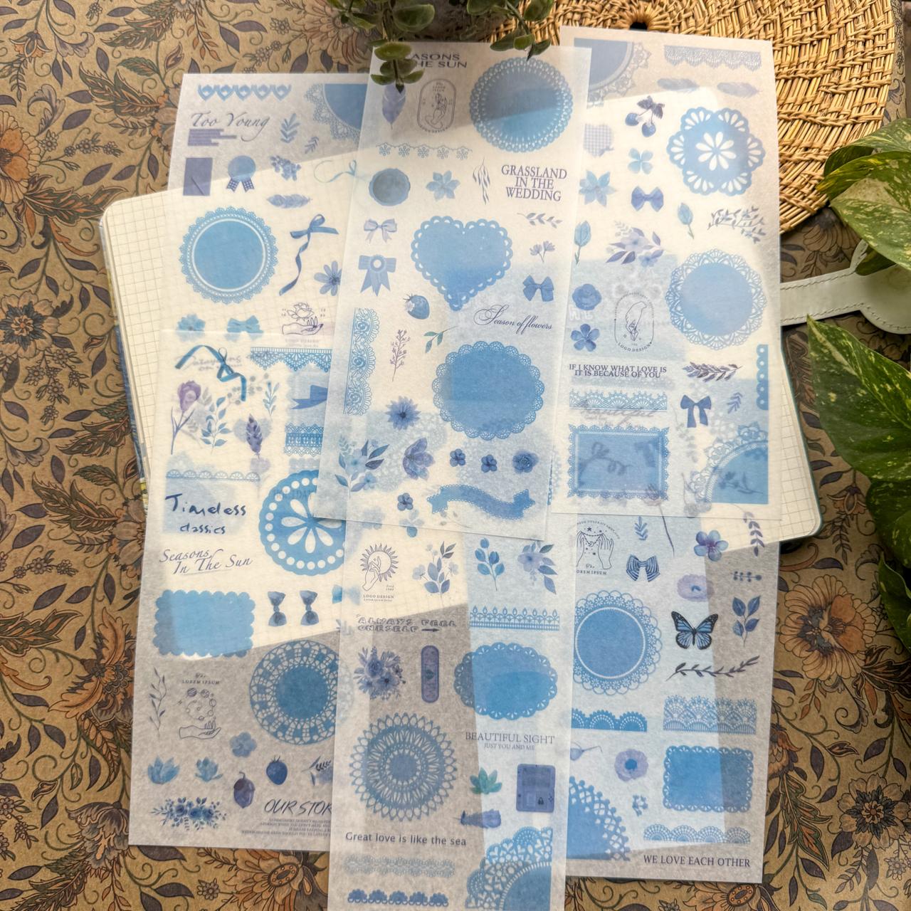 SCMJ605 - material pack watercolor dream series ins wind and paper hand curtain retro film DIY sticker | Blue
