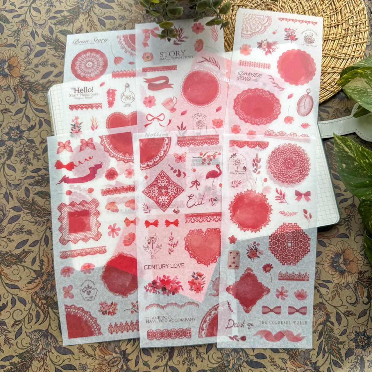 SCMJ606|G-8|   material pack watercolor dream series ins wind and paper hand curtain retro film DIY sticker | Red