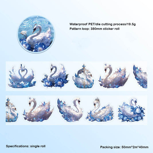 TEYL605 - Sticker Roll| Swan Rhythm Landscaping Hand Account Tape DIY Hand Account Waterproof Cut Film Pet Tape Sticker