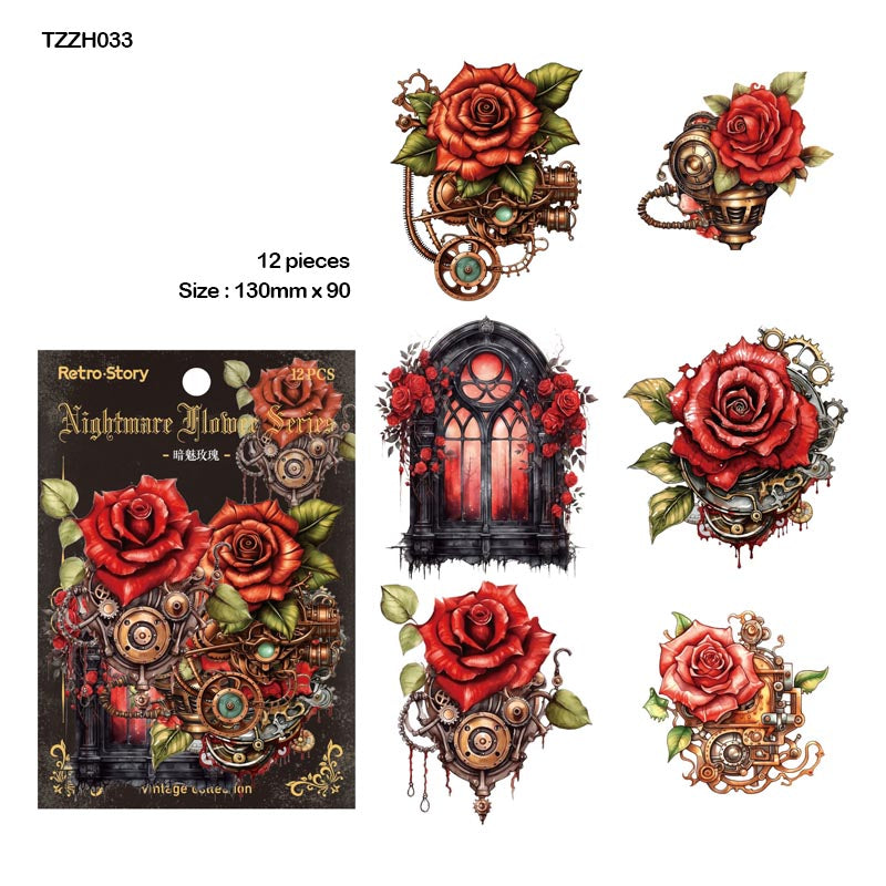 Tzzh033 Nightmare Retro Flower Sticker 12Pc