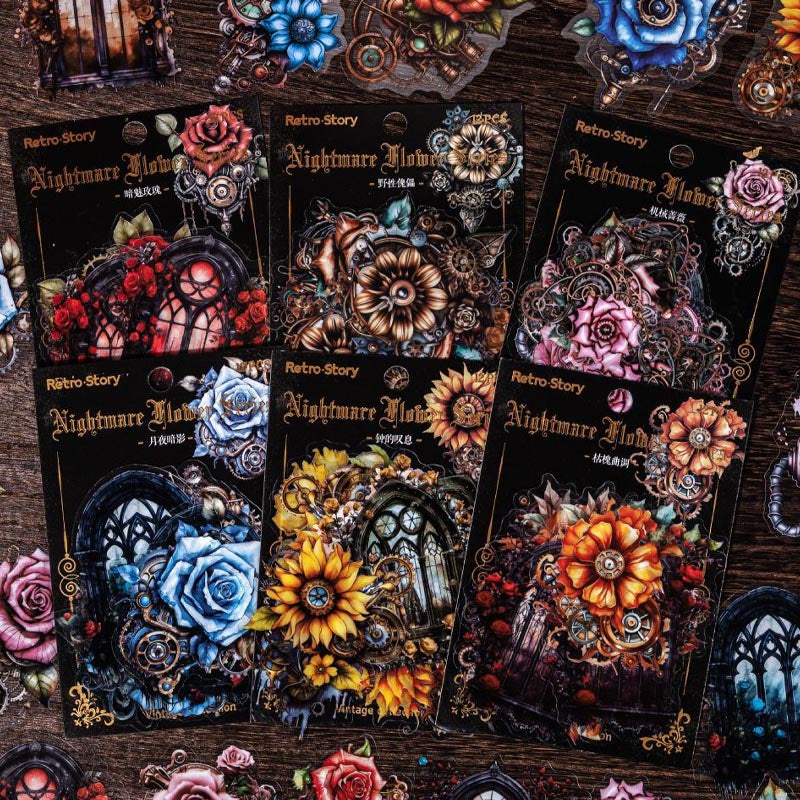 Tzzh033 Nightmare Retro Flower Sticker 12Pc