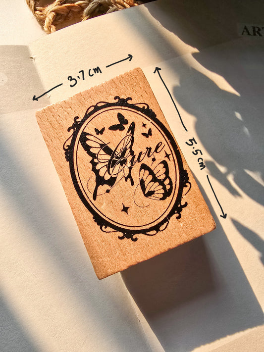 DWHY201 -B Wooden stamp | seal butterfly flower ribbon stamp