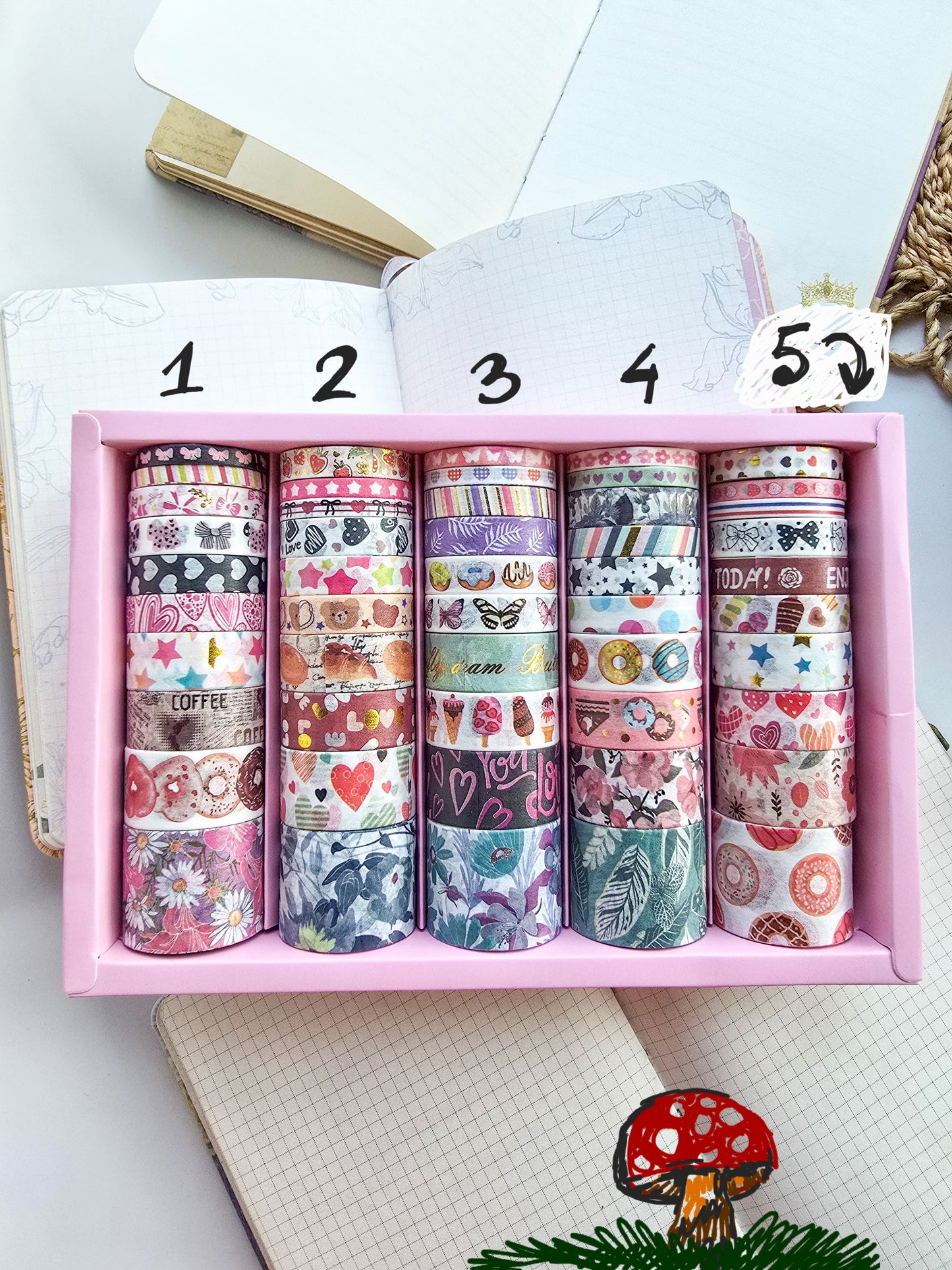 Washi Tape Set of 10 | Full Box 50 Pcs | 2 Meter Each