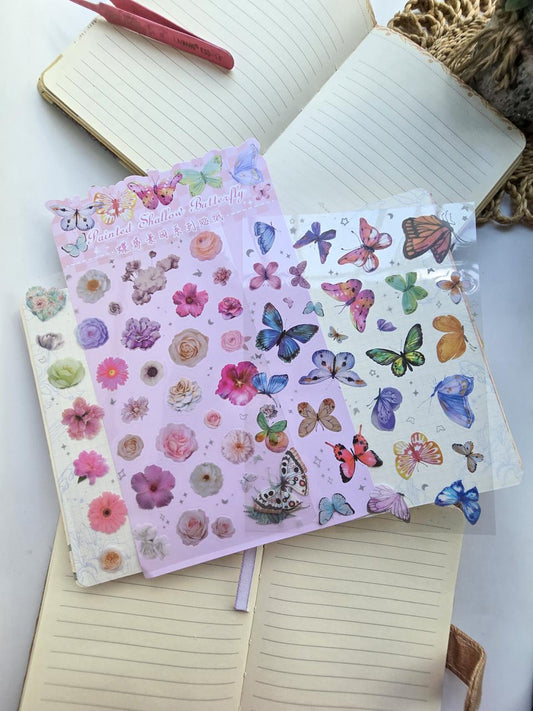 DYJY-402 Butterfly Floral PET Sticker Sheets | Pink Butterfly Collection  | 2 Sheets